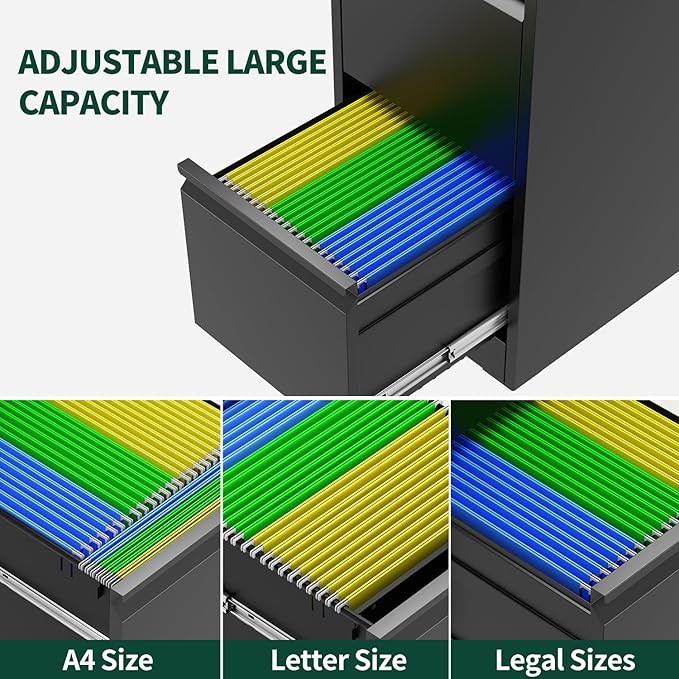 Yukimo 4 Drawer File Cabinet with Lock, Vertical Filing Cabinets for Home Office, Locking File Cabinet Hanging Files for A4/ Legal/Letter, Require Assembly, Black