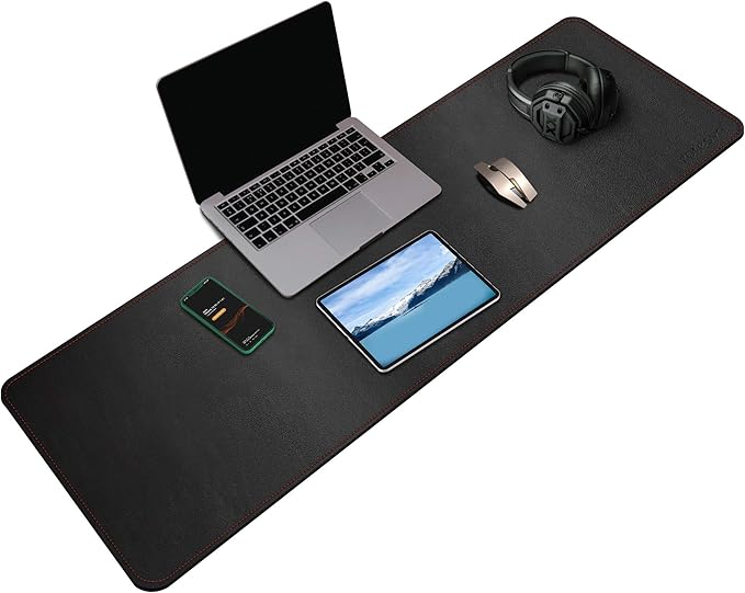 ZORESYN XL Large Desk Pad (47.2" x 15.8") - PU Leather Office Desk Mat for Keyboard and Mouse - Waterproof Surface with Nonslip Base - Black Extended Mouse Pad for Home & Office