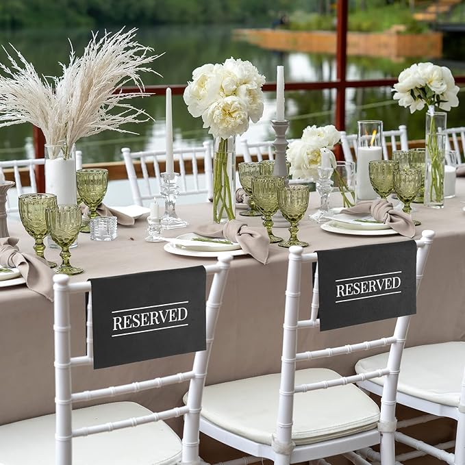 Buryeah 6 Pcs Reserved Seating Signs for Chairs Church Pew Reserved Chair Signs Placeholder with Printed Words for Weddings Parties Celebrations Receptions Church or Event (Black,White)