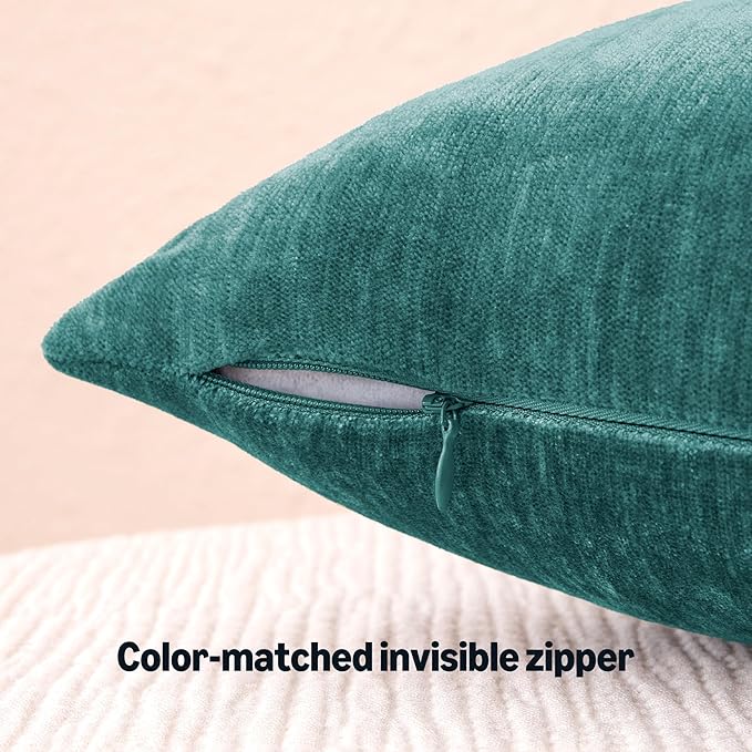 Amazon Basics Chenille Throw Pillow Covers, Home Decor Cushion Cover for Bedroom Living Room Couch Bed, 20" W × 20" L, Deep Teal