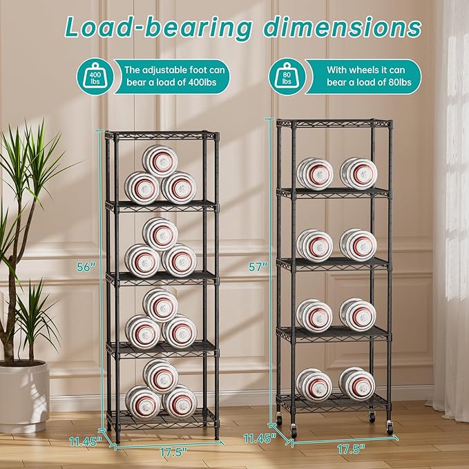SINGAYE Shelf Closet Wire Shelving：Adjustable Metal Unit for Laundry Room Organization Bathroom Kitchen Home Storage with Wheels Small Pantry Rack Shelves