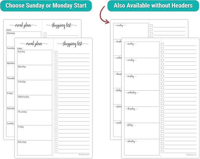 321Done Magnetic Meal Planning Notepad - Large Letter Size (8.5x11) Weekly Menu Planner Tear-Off Refrigerator Fridge Shopping List Meals Grocery Memo Pad - Perforated Monday Start, Made in USA