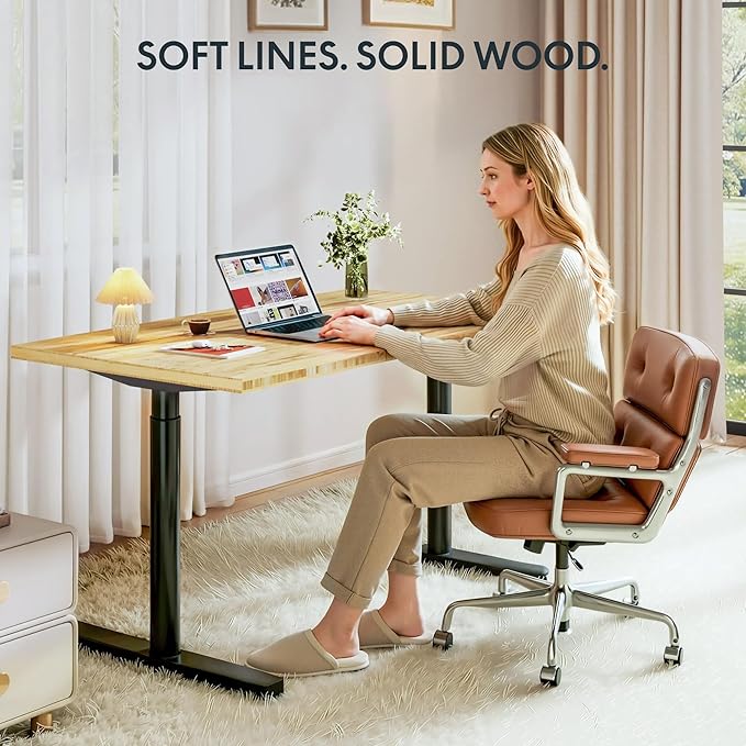 FLEXISPOT Bamboo Electric Standing Desk with Elegant Oval Legs, 55"x28" Height Adjustable Desk for Home Office & Living Spaces, Black Frame