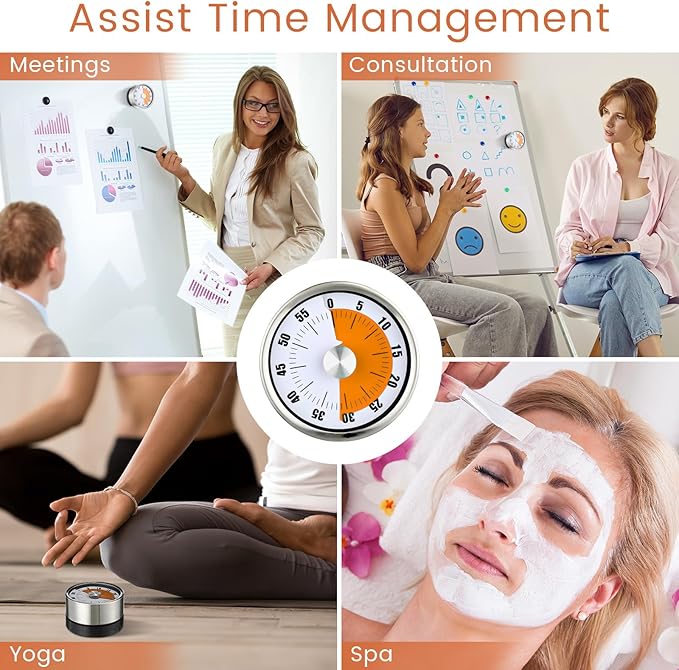 6 Pcs 60 Minute Visual Kitchen Timer Small Classroom Timers with Loud Alarm Stainless Steel Mechanical Timers for Classroom Desk Teaching Chef Countdown Egg Baking Office Cooking(White)