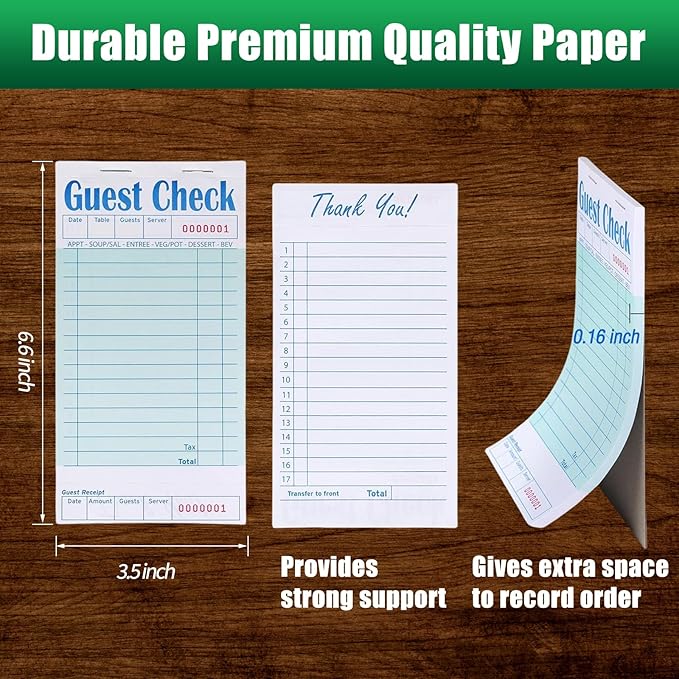 Guest Check Books 6 Pack, Guest Checks for Servers, Server Note Pads, Waitress Accessories Writing Pad, Thick Server Paper with Guest Receipts, Restaurant Supplies Order Pad Total 300 Sheets