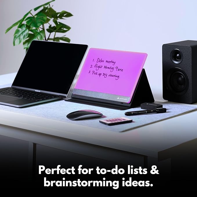 Note Tower LED Color Changing Desktop Whiteboard with Premium PU Leather Stand | Mood Enhancing & Productivity Boosting Dry Erase Light Up Board for Desk | Office, Home, School | Remote & App Control