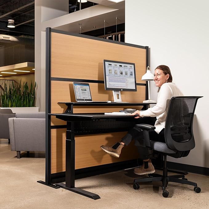 Stand Up Desk Store Beechwood Aesthetic Modular Walls | 70" W x 70" H Modular Room Dividers with Natural-Looking Woodgrain Finish for Offices, Classrooms, and More