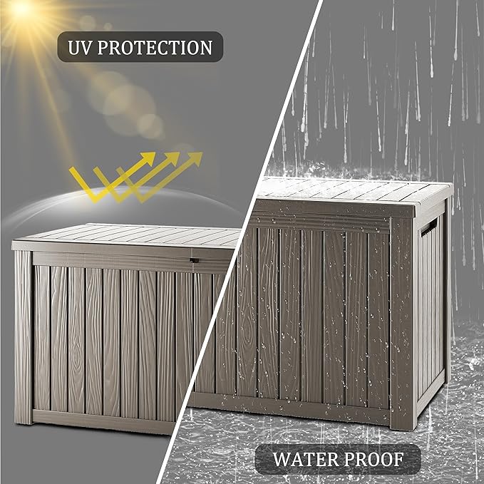 Yardgrace 180 Gallon Outdoor Storage Deck Box - Large Waterproof Resin Bin for Delivery Boxes Outside, Lockable Storage for Patio/Pool Cushions & Tools, UV-Resistant, Granite Grey