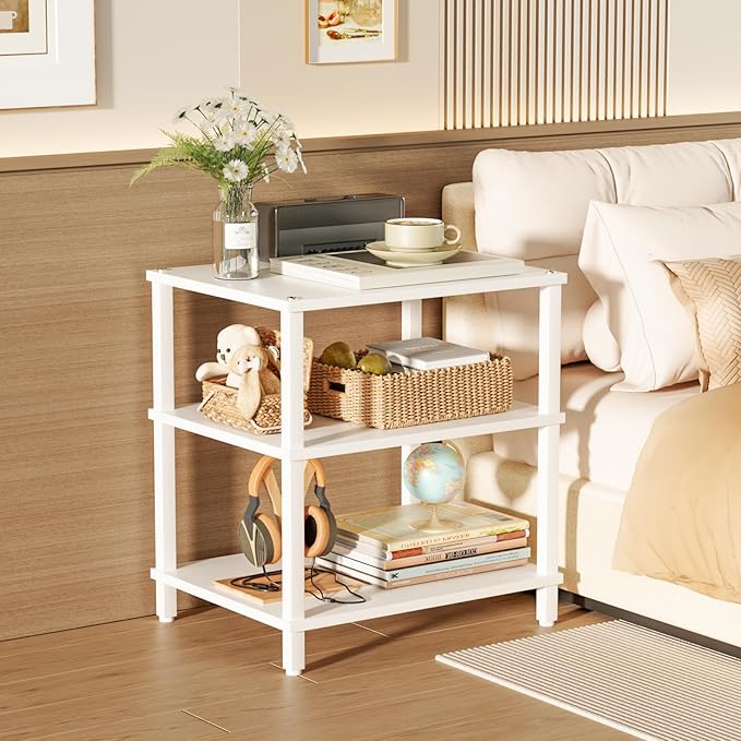3-Tier AV Media Player Stand, white Stereo Cabinet, Modern Stereo Cabine,Game Console Shelf,Wooden TV Stand,Multifunctional Entertainment Center, Suitable for Home, Conference Room, Game Studio