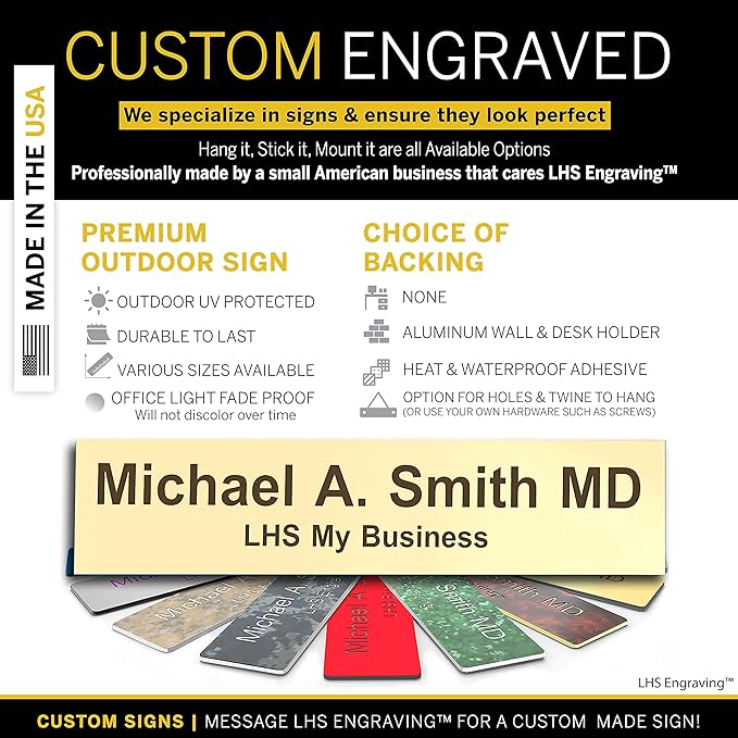 Engraved Name Plates for Door Sign Personalized Ivory Plastic Plaque with Brown Letters - Made in USA 2x4 B5