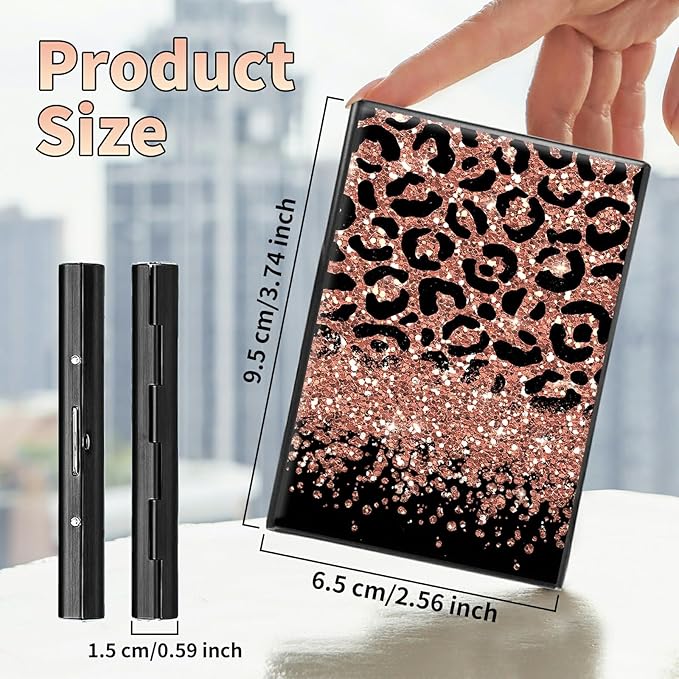 BWEGRHE Slim Credit Card Holder, Leopard Glitter RFID Blocking Metal Wallet for Men & Women, Aluminum Minimalist Hard Case Pocket-Sized Business Cards Organizer (Fits Up to 10 Cards)