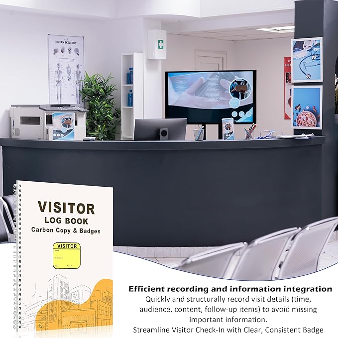 1 Pack of Visitor Badges Registry Log with Carbon Copy Protecting Privacy Pages Visitor Stickers 8.5x11 Inch Visitor Log Book School Church Business Pass Guest Book - 225 Badges 30 Memo Pages (1)