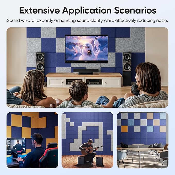 UNECHO 12 Pack 12" X 12" X 0.4" Acoustic Panels for Wall Sound Absorbing,Square Self-Adhesive Sound Panels, High Density Suitable for Multiple Scenarios(Sapphire Blue)