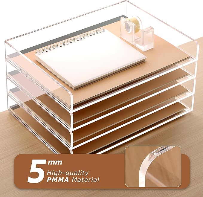 SANRUI 4 Tier Clear Desk Paper Letter Organizer Trays, A4 Stackable File Document Tray, Acrylic Desk Organizers and Accessories Sorter, Workspace Office Supplies Organizers,12.4inx8.86inx6.64in