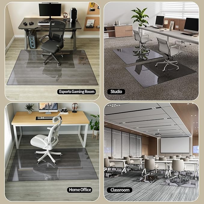 Koonmi Tempered Glass Chair Mat for Hardwood Floors & Carpets, 36" x 55“ Grey Heavy Duty Office Floor Protector, Scratch & Dust Concealing, Noise-Free for Home Office Desk