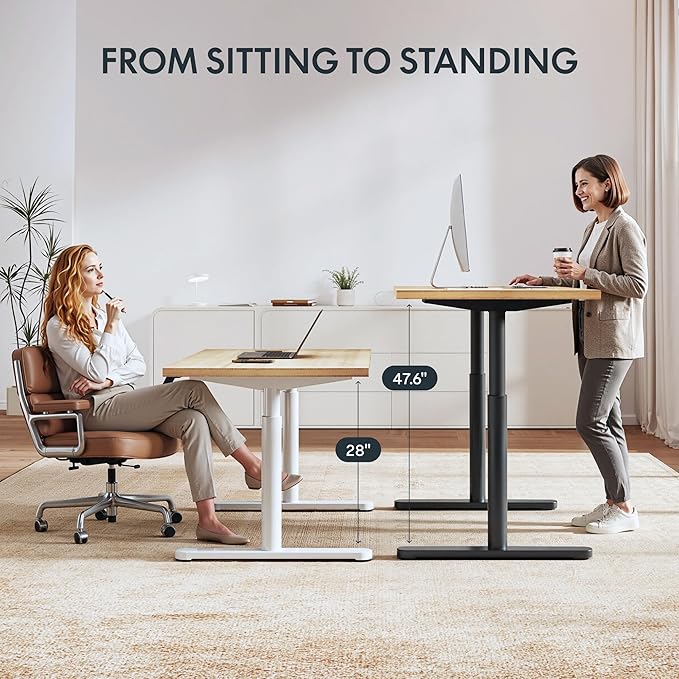 FLEXISPOT Bamboo Electric Standing Desk with Elegant Oval Legs, 55"x28" Height Adjustable Desk for Home Office & Living Spaces, White Frame