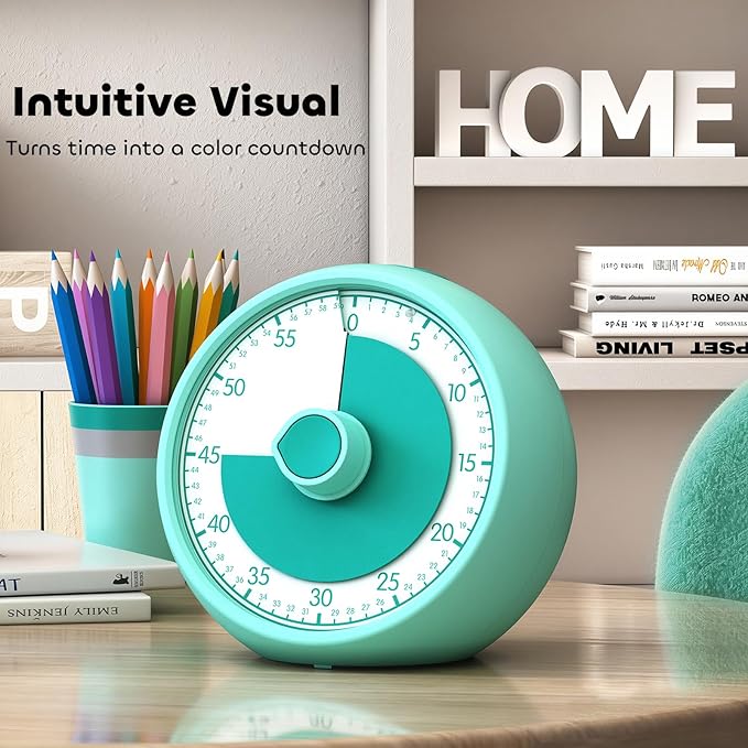 Visual Timer for Kids 60-Minute - Countdown Timer with Optional Alarm, Focus Tool for ADHD & Autism, Time Management for Homework, Chores, Office, Kitchen, Teaching & Study Routines (Green)