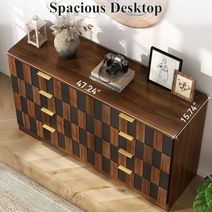 8 Drawer Dresser for Bedroom, Modern Double Dresser, 48" Wide Chest of Drawers with Anti-Tipping & Metal Handles, Mid Century Wooden Storage TV Stand, Closet Dresser for Living Room, Entryway, Walnut