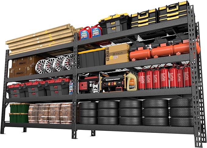 Yardenaler 8000LBS 78 "W x 24 "D x 72 "H Garage Shelving, 4-Tier Industrial Iron Shelving Unit Garage Storage Rack for Basement Warehouse, Black