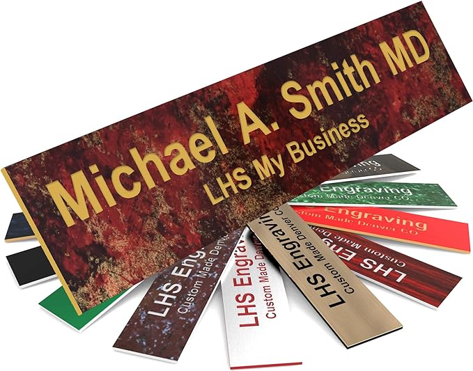 Engraved Name Plates for Door Sign Personalized Rustico Granite Pattern Plastic Plaque with Gold Letters - Made in USA 2x12 S7