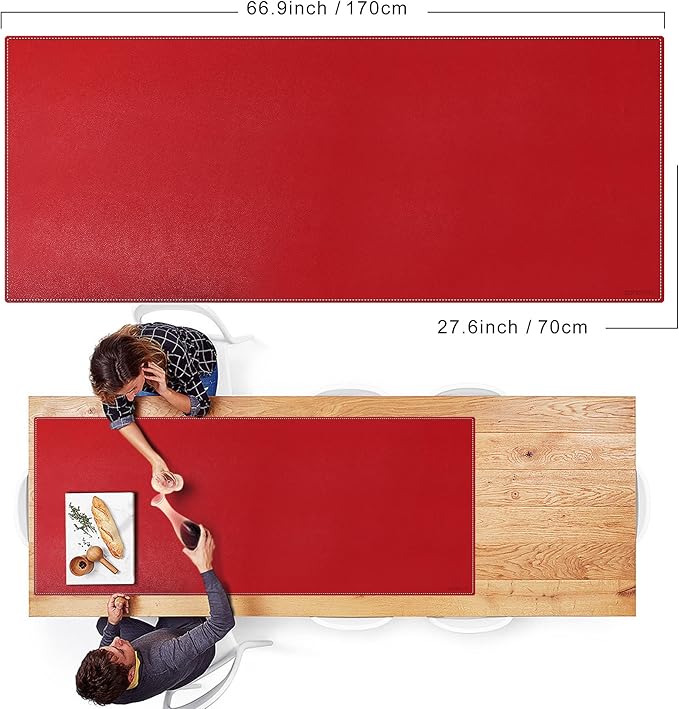 ZORESYN Conference Table Pads (66.9" x 27.6") - PU Leather Extended Large Mousepad Desk Mat - Nonslip Base and Waterproof Desktop Writing Pad Mouse Mat (Red)