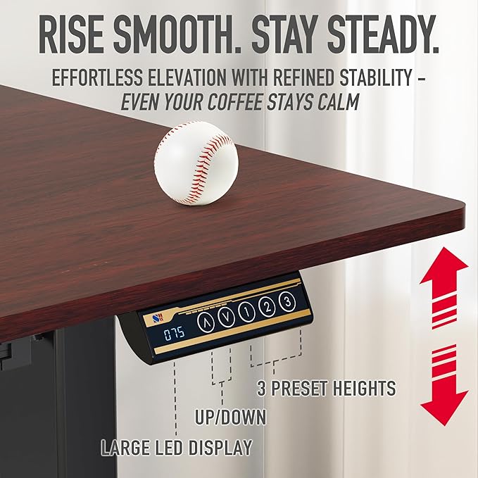 SHW 55 x 28 Inches Electric Height Adjustable Standing Desk with Drawer and Memory Preset, Cherry