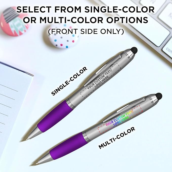 DISCOUNT PROMOS Custom Stylus Ballpoint Pens Set of 50, Personalized Bulk Pack - Black Ink, Great for Office, School, Business, Tradeshows, Events - Purple