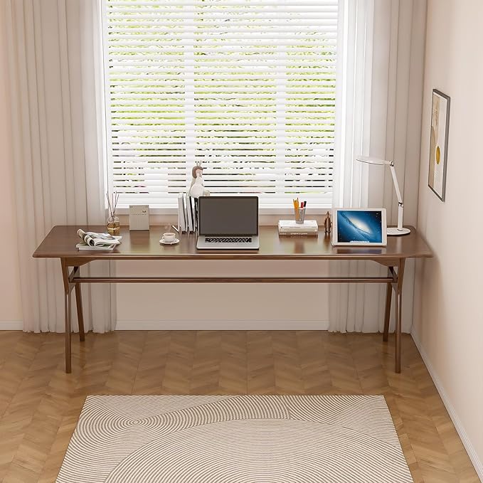OSCHF Solid Wood Study Desk - 78.8" Double Long Computer Table for Home Office, 2-Person PC Workstation, Walnut