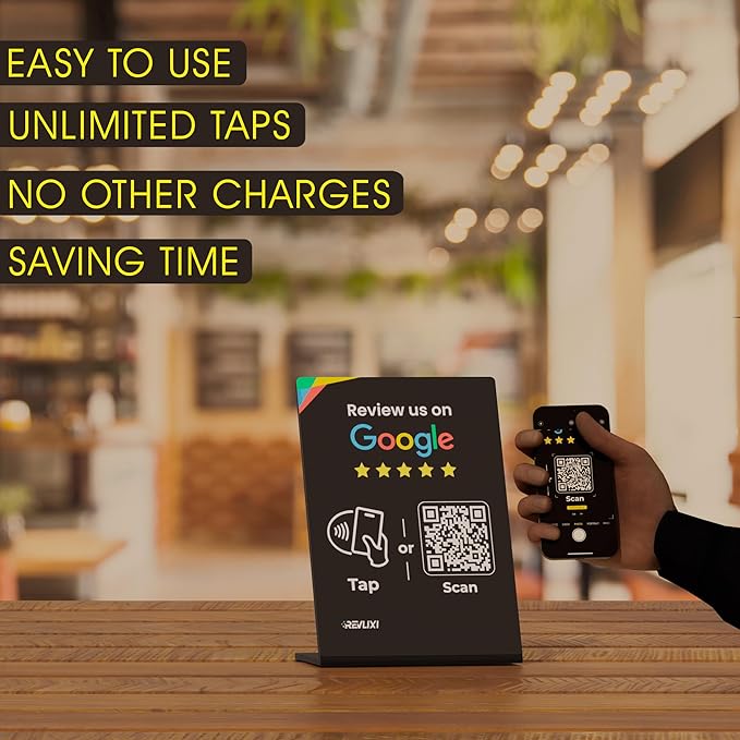 REVLIXI Google Review Stand (3 PCS)- Boost Reviews w/ 3x4 inch Reusable Google Review Tap Card Stand & QR Code Stand -No App,No Subscription- Android & iPhone Compatible- Google Reviews Made Easy