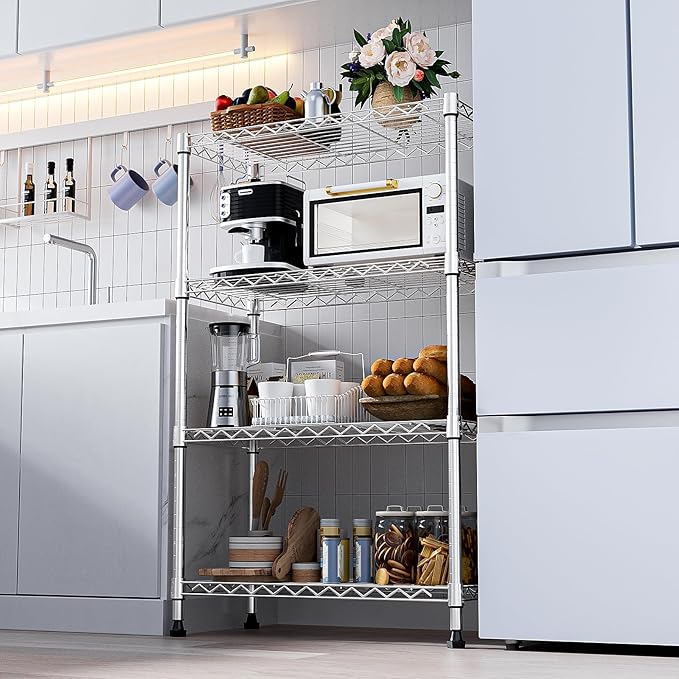 M MZG 1000 lbs Storage Shelving 4-Tier Utility Shelving Unit Steel Organizer Wire Rack for Home,Kitchen,Office,Chrome (13.7" D x 23.6" W x 53.4" H)