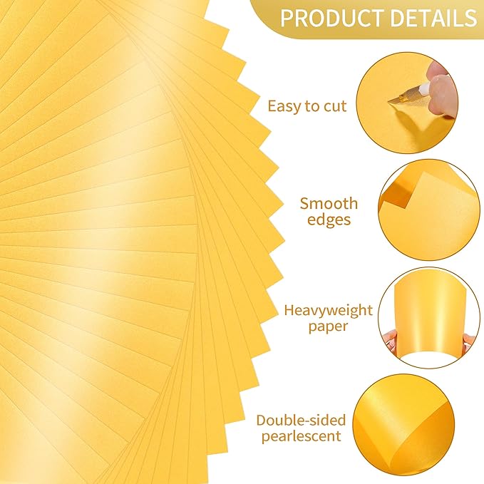 25 Sheets Gold Shimmer Cardstock 8.5 x 11Inch Metallic Card Stock 250GSM/92LB Heavyweight Craft Printer Paper for Wedding Invitations, Greeting Cards, Printing UAP18GD025