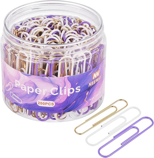 NEEWAY 200pcs Large Purple Paper Clips, 2 Inch Jumbo Paper Clip, Ceative Colored Paperclips for Paperwork Office School and Personal Use