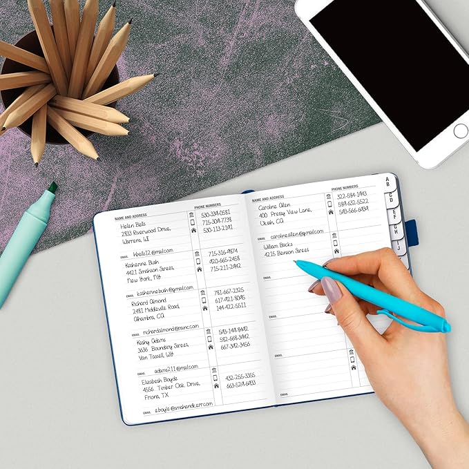 Legend Planner Address Book with Alphabetical Tabs – Mini Telephone Address Book for Phone Numbers, Addresses, Email Contacts, Passwords & Important Dates –Small Size,11x14.5cm,Hardcover (Mystic Blue)