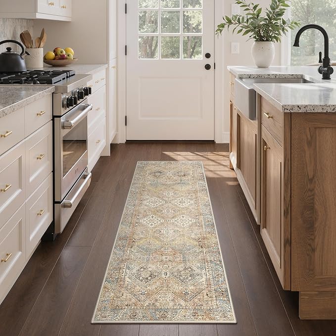 GENIMO Runner Rug 2x7 Non Slip Machine Washable Hallway Runner Vintage Rug, Low Pile Lightweight Rugs for Entryway, Hallway, Kitchen and Corridor, Warm Brown