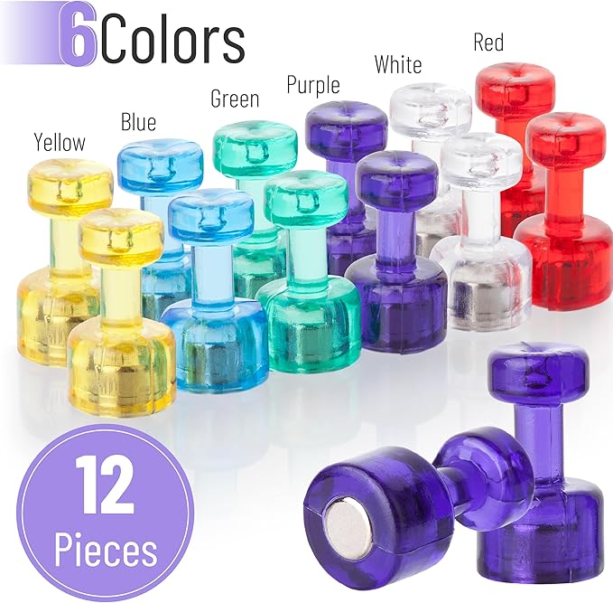 Mr. Pen- Magnetic Push Pin, 12 Pack, Assorted Color, Magnets for Whiteboard, Colored Magnets, Magnetic Pins