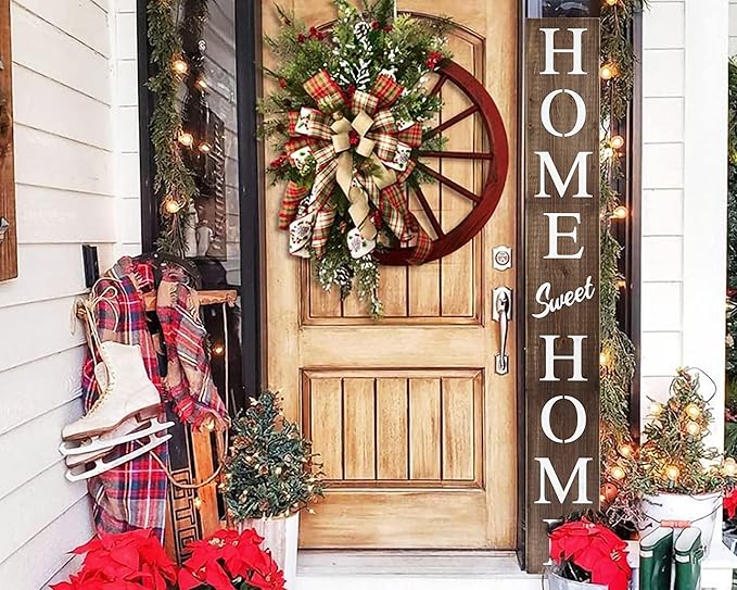 Home Sweet Home Sign for Front Door, Wood Rustic Front Porch Décor, Farmhouse Porch Sign Decorations, Outdoor Signs for Porch, Indoor Outdoor Decorations, Vertical 6ft