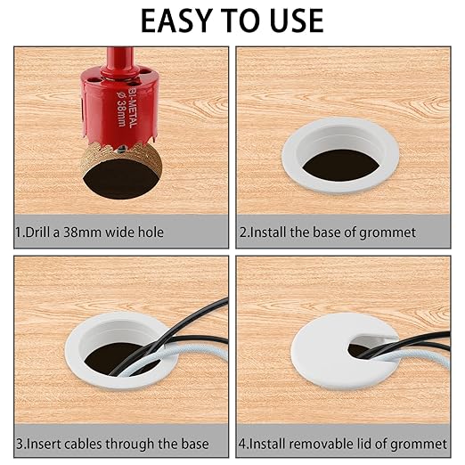 1.5 Inch(38mm) Desk Grommet,13 Pieces Cable Grommet, Desk Hole Cover for Cables with Hole Saw,Plastic Cable Cord Wire Hole Cover for Desk, Table,Cabinet,Countertop and Other Furniture(Whitek)