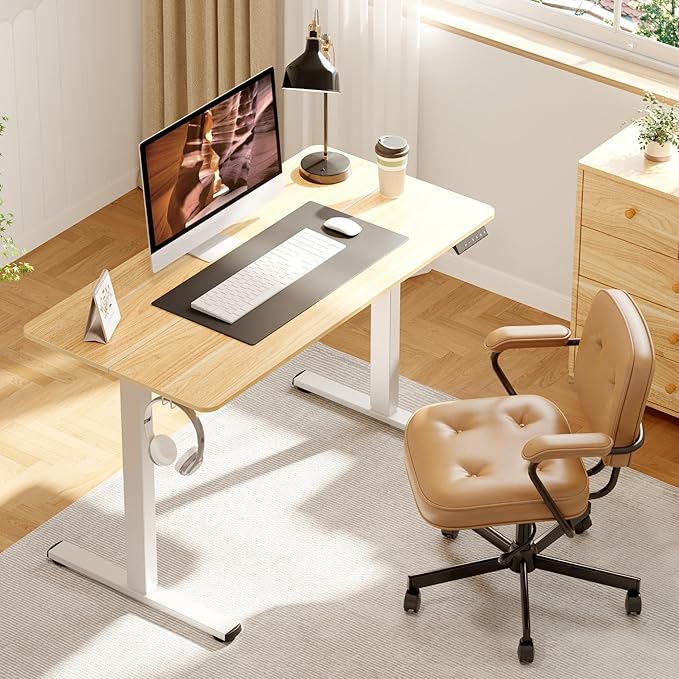 FitStand Adjustable Stand Up Desk with Memory Preset,Electric Standing Desk 47 x 24 Inch Home Office Desk Computer Workstation Sit Stand Desk, Splice Maple Top + White Frame
