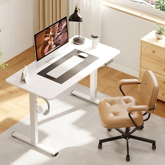 FitStand Adjustable Stand Up Desk Standing Desk, 47x24 Inches Home Office Desk with Memory Preset, Computer Workstation Sit Stand Desk Splice, White