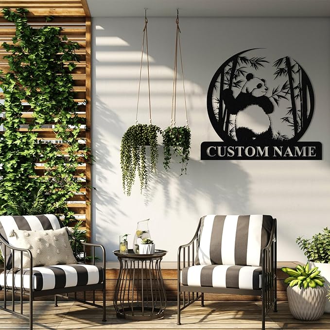 Personalized Panda Metal Sign | Family Name Sign | Panda Home Decor | Custom Outdoor Metal Sign | Metal Wall Art | Last Name Sign for Home | Panda Gifts | Panda Wall Hangings for Bedroom