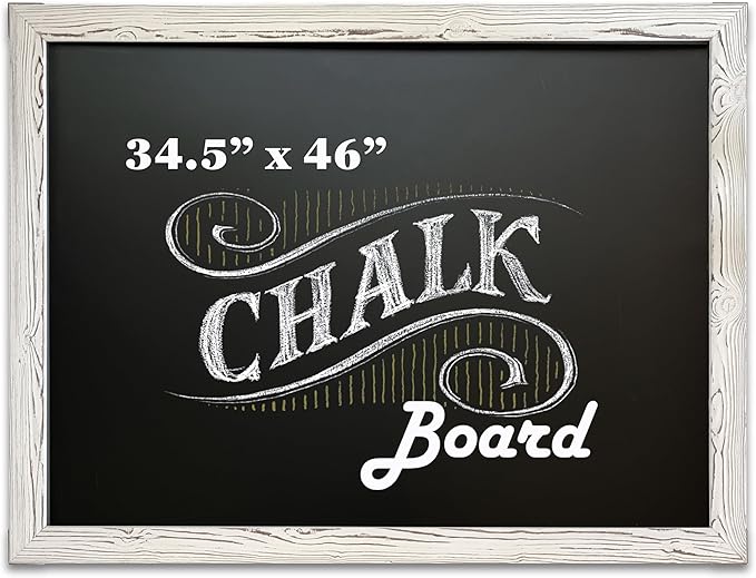 Loddie Doddie Magnetic Chalkboard - 46 x 34.5 in, White Rustic Frame, Wall Mount - Erasable Chalk Board Surface & Message Center - Chalkboard Signs & Magnet Board