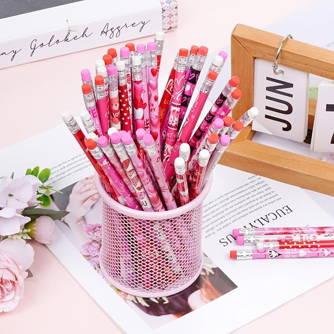 Rbenxia 48PCS Valentines Day Wooden Pencils with Erasers, Valentine's Exchange Gifts for Goodie Bags Fillers, Assortment Novelty Pencils Awards Incentives for Giveaways Favor (Valentine's Day)