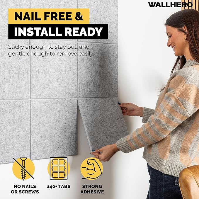 Vision Board, Cork Board for Walls, 59"x36" | 15 Pack | Felt Bulletin Board, Large Cork Board for Office, Wall Protector for Dart Board, Corks Boards, Felt Board Tiles (Gray Marble)
