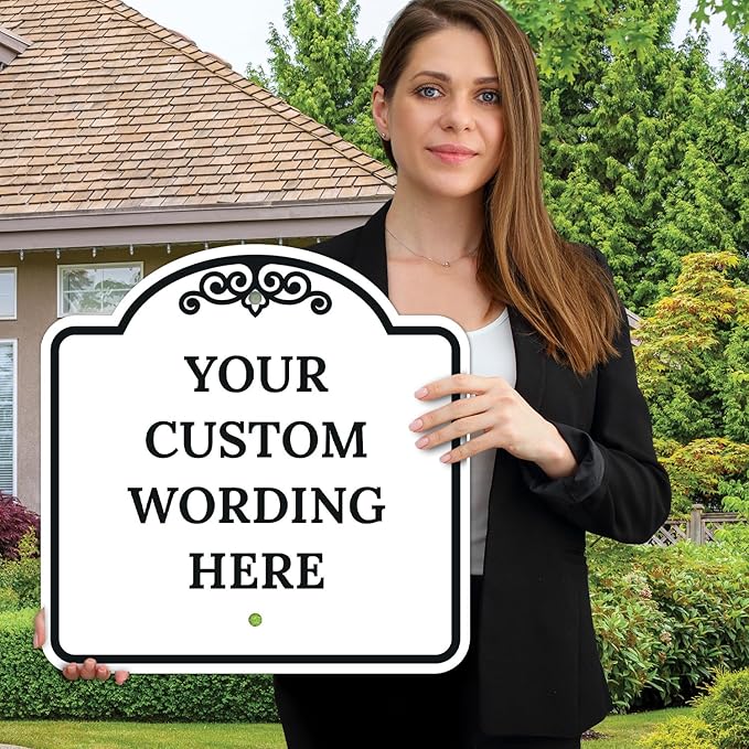 Custom Decorative Sign, Personalized Metal Sign for Business, Driveway, Home, Airbnb, Office Door Plaque,Black Border, 18x18 Inches, ACM, Fade Resistant, Made in USA