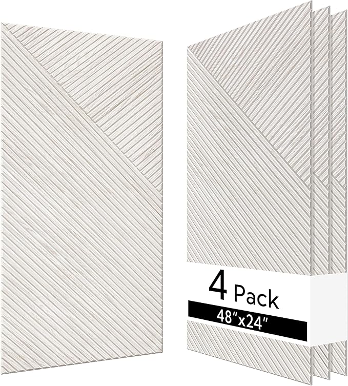 Olanglab Peel and Stick Wall Panels 4 Pack, 47.2 x 23.6 per Wall Panels, Acoustic Wall Panels, Sound Absorbing Wall Art for Home Studio and Office, Light Ash Wood Pattern, Minimal Lines