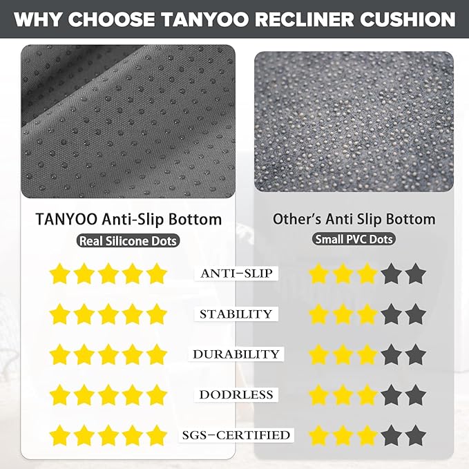 TANYOO Recliner Cushion for Elderly - Patented Dual Seat Cushion for Sagging Recliner Replacement Booster Cushion for Easy Get Up from Chair, Sofa & Couch, Relieves Long-Sitting Pain 20x20x4 Brown