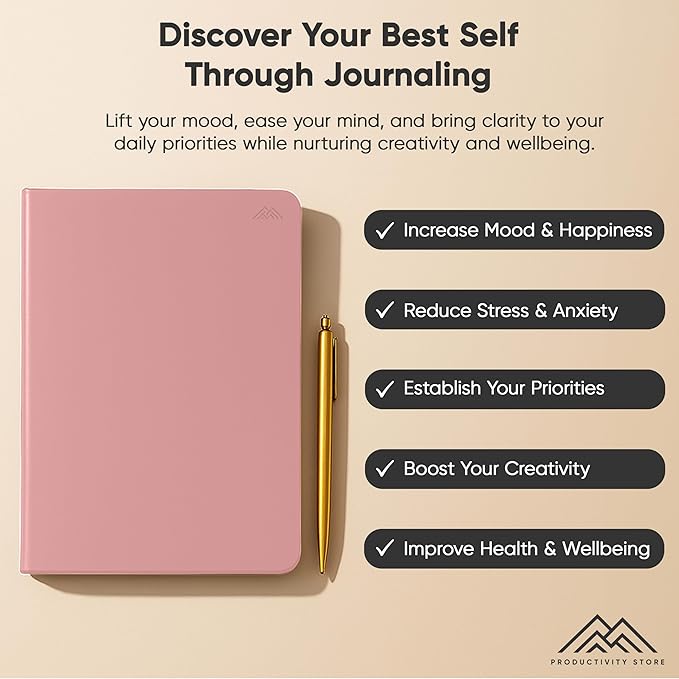 Best Daily Journal for Men & Women - Gratitude, Manifestation & Guided Journal with Prompts for Personal Growth (A5, Pink) - PRODUCTIVITY STORE