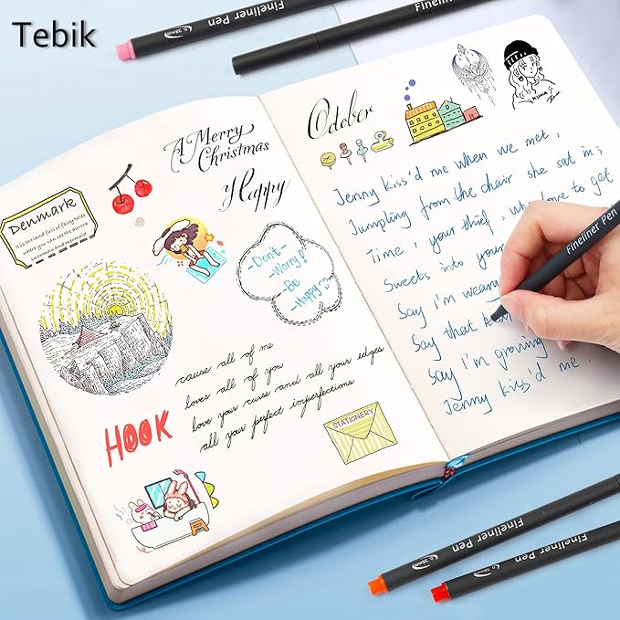Tebik 65 Pack Planner Colored Pens, 60 Assorted Colors Drawing Pens with 5 Different Stencils, Perfect for Dotted Journal Planner Writing Note Calendar Coloring Office School Supplies