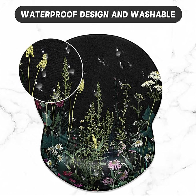 ITNRSIIET Ergonomic Mouse Pad with Gel Wrist Support Small Wrist Rest Smooth Surface Non-Slip PU Base Comfortable Office Supplies Pain Relief, 8.7 x 7.2 inches, Pretty Flowers