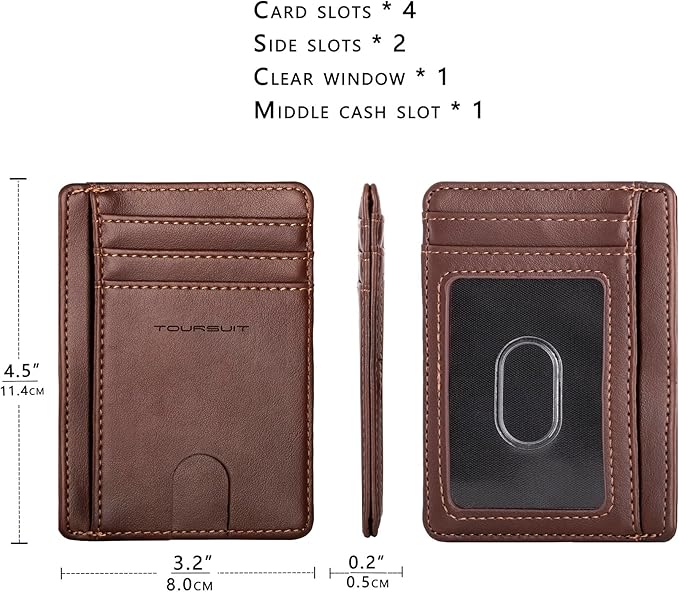 TOURSUIT Travel Minimalist Slim Front Pocket Wallet for Men Women, RFID Blocking Credit Card Holder Case (Coffee)